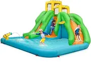 HONEY JOY Inflatable Water Slide, 6 in 1 Inflatable Castle Water Park w/Climbing Wall, Basketball Rim, Large Bounce House, Splash Pool, Water Cannon, Kids Water Slides for Backyard (without Blower)
