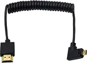 Micro HDMI to Standard HDMI Cable, Micro HDMI to HDMI Coiled Cable, Extreme Slim Right Angled Micro HDMI Male to HDMI Male Coiled Cable for 1080P, 4K, Ultra HD, 3D (1.2M/4FT)