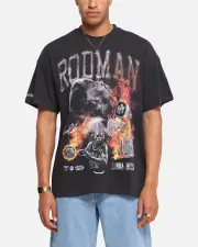 [MITCHELL & NESS] Mitchell & Ness Chicago Bulls Dennis Rodman Flaming Hot T-shirt Faded Black - Size L L Faded Black