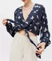 Urban Outfitters UO Jeanne Tie-Front Blouse Front Crop Top - size M - NWT - $59