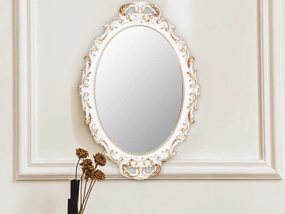 Vintage Oval Wall Mirror for Wall Decor Decorative Ornate Hanging Small White