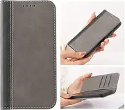[NanHou] Samsung Galaxy S21 FE Wallet Case PU Leather Case Card Holder Shockproof Flip Cover - Black/Gray