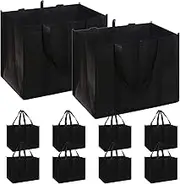 Set of 10 Reusable Grocery Bags Extra Large Super Strong Heavy Duty Shopping Tote Bags with Reinforced Handles, Black