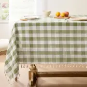 Checkered Tablecloth Rectangle, Heavy Weight Linen Cotton Gingham Boho Table ...