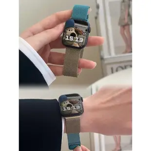 軟軟派雙色米蘭磁吸女款適用蘋果AppleWatch手表iwatch87se鋼表帶