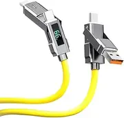 4-in-1 USB C Fast Charging Cable with LED Display, 60W USBC Charger Combo for Lightning/Type C/USB A Metal Ports for iPhone 16/15/14 Pro Max iPad MacBook AirPods for Samsung forGoogle/1.5M
