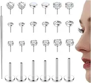 [ZELORES] 20G 18G Threadless Nose Studs for Women Men 316L Stainless Steel Monroe Lip Rings Labret Stud Push In Nose Ring Nostril Piecing Jewelry Opal CZ Flat Back Nose Stud 1.5mm 2mm 3mm