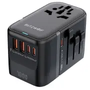 Blitzwolf BW-TA2 5-in-1 Universal Travel Adapter with GaN 100W Fast Charging 2 USB-C 2 USB-A All-in-one Wall Charger for