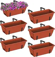 YBING Railing Planter Boxes 6 PCS Black Rectangle Railing Flower Box with Adjustable Bracket Window Deck Hanging Planters Boxes for Outdoor Patio