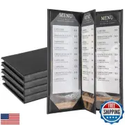 AMGSH 5 Pack 4 View Menu Holder Menu Covers 4.25" x 11" | 5 Pack Black Leathe
