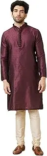 [Manyavar] Men Art Silk Self Design Full Sleeves Knee Length Kurta Set