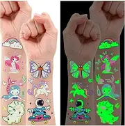 Leesgel 135 Styles(10 Sheets) Glow Kids Tattoos, Mixed Styles Temporary Tattoos for Kids Party Bag Fillers, Temporary Tattoos for Girls Boys Birthday Gifts Decorations Supplies Games Prizes Toys
