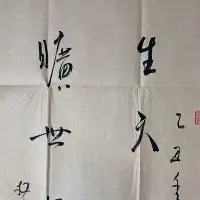 在飛比找Yahoo!奇摩拍賣優惠-LB-43【林散之】書法 一物一圖 純手繪三尺畫芯帶證書藍光