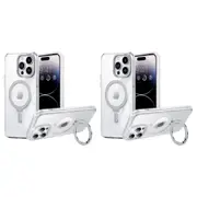 2pcs Magnetic Case for iPhone 13 14 Pro Promax Plus Shockproof Cover Screen Protector -Silver