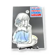 Elegant Woman Sticker Outlined Blue Flower Hair Quirky Fun Japan B-Side Label