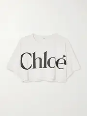 [Chloé] Chloé - Oversized Cropped Printed Cotton-jersey T-shirt - White - small small White