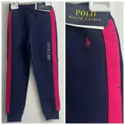 POLO RALPH LAUREN NWT Girls Size 6 Side Stripe Pony Track Pant Joggers Navy Pink