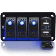 Purishion 3 Gang Rocker Switch Aluminum Panel with Voltmeter & Dual USB(4.8 A...