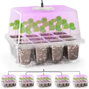 Bonviee 5 Packs Seed Starter Tray with Grow Light, Elevated Seedling Starter Tra
