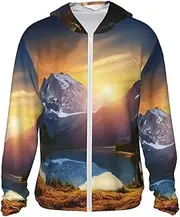 [LHBWCVN] UPF 50+ Light Jacket Full Zip Sun Protection Hoodie for Women Men Long Sleeve Mountain Sunrise Sun Shirts