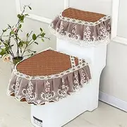 GLBMLMTHZP 3pcs Toilet Seat Cover Coffee Tank Cover Soft Blue Toilet Case Bathroom Washable Closestool Seat Cover Toilet Seat Cover(Coffee)