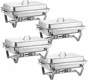 Chafing Dish Buffet Set 11L with Two Evenly Heated Rectangular Four Piece Holders, Water and Food Tray Lid for PartiesDinnerPufferBanquetWedding~