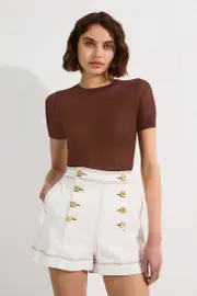 Denim Button Front Tailored Shorts