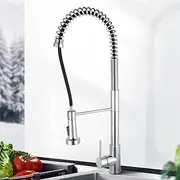 ACA International WELS Kitchen Mixer Tap, Large 63cm Kitchen Tap with Pull Out Sprayer, 2-Mode Spray Commercial Single Handle Spring Kitchen Taps Faucet for Kithcen Sink(Chrome)