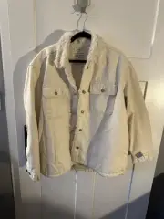Old Navy Cream Sherpa Lined Denim Jacket Petite XL NWT