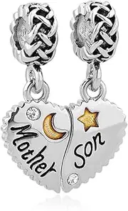 [OutstandLong] Heart New Mother Daughter Dangle Charms for Pandora Bracelets Love Mom Bead Charm Set 2 for Necklace, Metal, base
