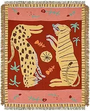 49" × 61.5" Leopard & Tiger Style Woven Throw Blanket- Turkish Throw Blanket Carpet Mat Reversible Cotton Woven Tapestry for Sofa Couch Bed Cover Travel Camping Using