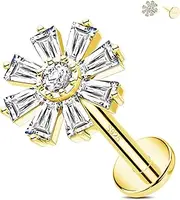 [Jewseen] 925 Sterling Silver Flat Back Stud Earring Flower Cartilage Earring CZ Helix Conch Daith Tragus Piercing Jewelry 16g Lip Nose Labret Stud for Women Men