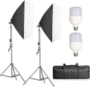 Professional Softbox Lighting Kit, Photography Studio Equipment Continuous Lighting System with 2X 25W 5500K LED Bulb for Portraits Fashion, Advertising Photo Shooting YouTube Video