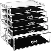 SONGMICS Makeup Organizer, Stackable Cosmetics Boxes, 5 Drawers, Transparent Polystyrene UJMU32TP