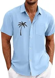 [Generic] Long Swim Top Fashionable Loose and Trendy 3D Printed Collar Short Sleeved Shirt Thermal Shirts Men