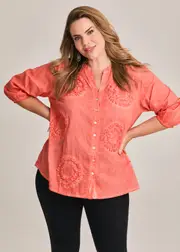 [Virtuelle] Taking Shape Cotton Spot Embroidery Top Size 14 in Sorbet Orange - Plus Size Women's Clothing Sorbet Orange
