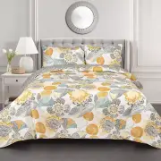 King Yellow & Gray Layla Quilt Floral Leaf Print 3 Piece Reversible Bedding Set