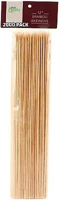 2000 Pack - 12 Inch Bamboo Skewers - BBQ Barbecue Sticks | Picnic Supply