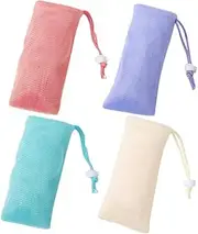 SOESFOUFU Handmade Soap 4pcs Soap Pouch Foaming Net Pouch Exfoliating Drawstring
