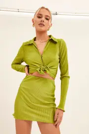 Green Mini Skirt Plisse Satin - Size 12, Women's A Line Skirt