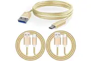 3 Pack 1m Data Transfer Charger Charging USB Type C Phone Tablet Cable Cord Bulk Braided Gold Nylon