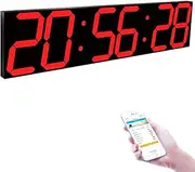 27 Inch LED WiFi Wall Clock, 8-Level Brightness, 6-Digits, Auto Dimmer, Count Up/Down, Calendar, Thermometer, for Industrial Warehouse Cafeteria (Color : Red)