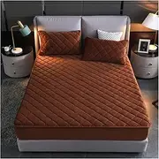 [BoNene] Queen Sheets Bedding Crystal Velvet Thick Quilted Mattress Cover Solid Color King Size Quilted Sheets Soft and Warm Double Bed Cover Queen Sheet Set (Color : Brown, Size : 135x200-US Full)