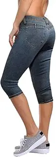 [Hybrid & Company] Women's Butt Lift Super Comfy Stretch Denim Capri Jeans Q37362X Medium BLU 14