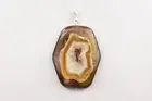 Sterling Mocha Oyster Shell Pendant w/Amber Agate Geode 1.4g Chain 18"
