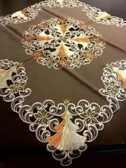 33"x33"Square Embroidered Brown Tablecloth Holiday Home Decor