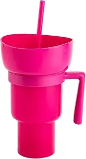 2 in 1 Splash Proof Stadium Cup, Portable Snack and Drink Cup for Adults, Stadium Tumbler with Snack Bowl, Popcorn Bowl with Drinking Straw for Beverage & Potato Chips, Baseball Decorations