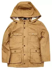 Arizona Boys Tan Canvas Sherpa Lined Jacket Button Front Coat