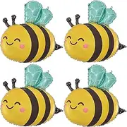 SAMOKA Bee Balloons,4 PCS 31 Inch Cute Smile Face Mylar Foil Bee Balloons Birthday Party Decorations,Bee Theme Birthday Supplies Party Decorations Baby Shower