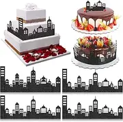 Marspark 10 Pieces Scenic Theme Cake Border Decoration Cake Side Border Stick or Lay on Toppers Birthday Decor Accessories for Party, Lighted City Backdrop Style, Black